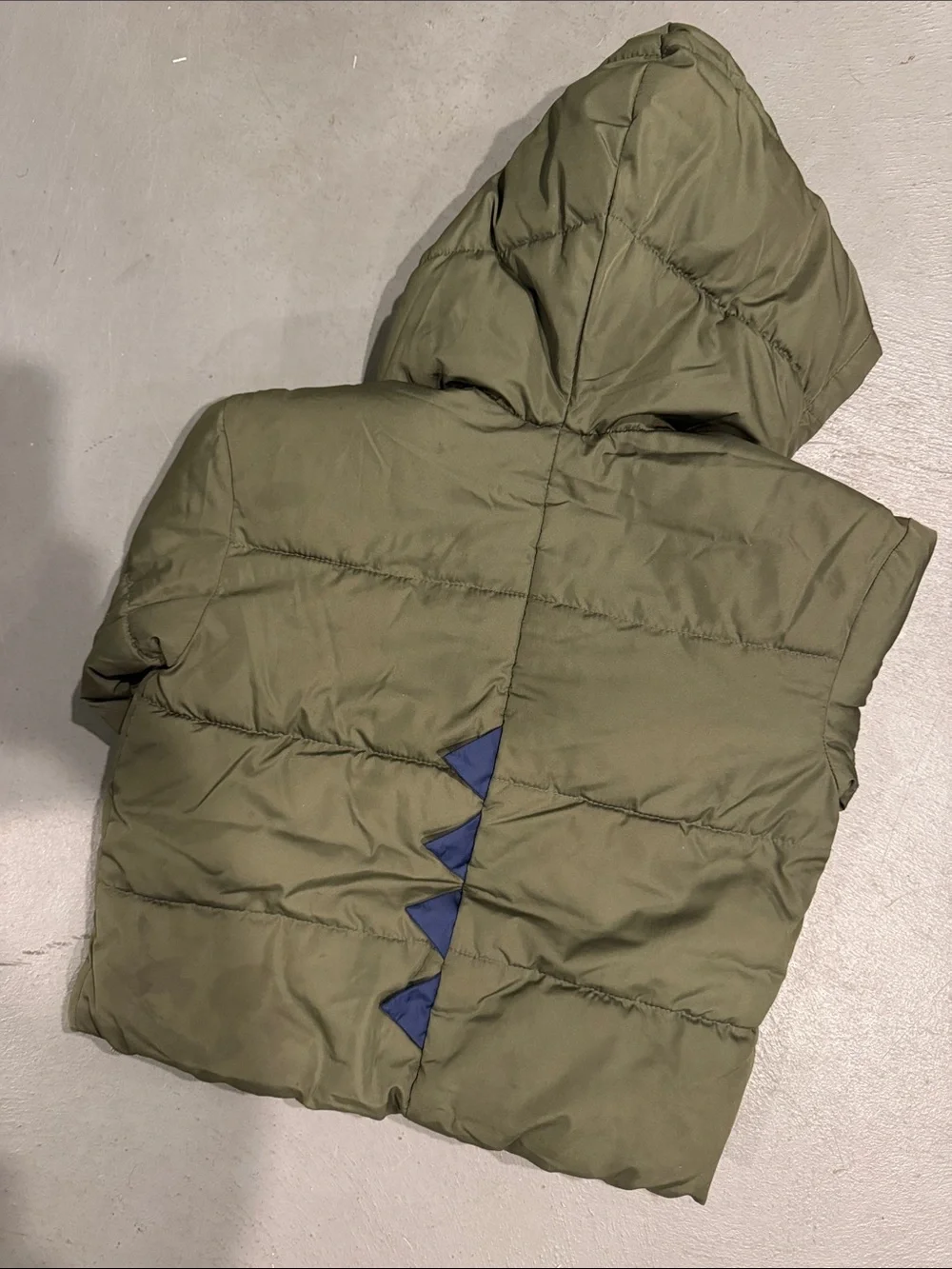Old Navy Olive Green Toddler Puffer Jacket with Navy Pocket Accents